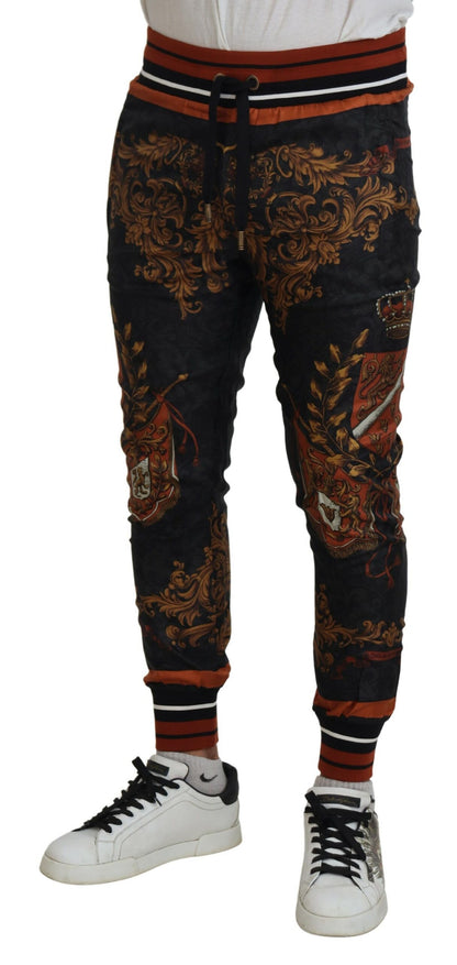 Pantalon de sport Dolce & Gabbana gris en soie à imprimé couronne baroque