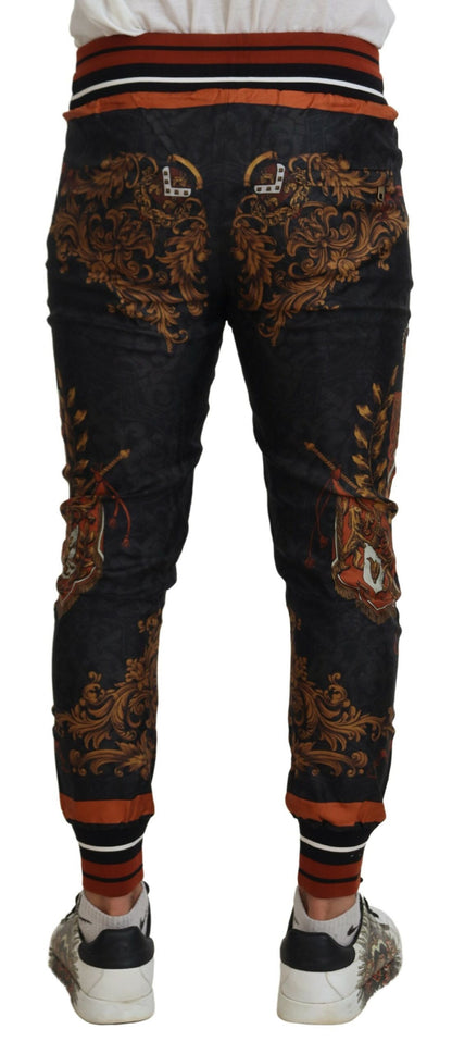 Pantalon de sport Dolce & Gabbana gris en soie à imprimé couronne baroque