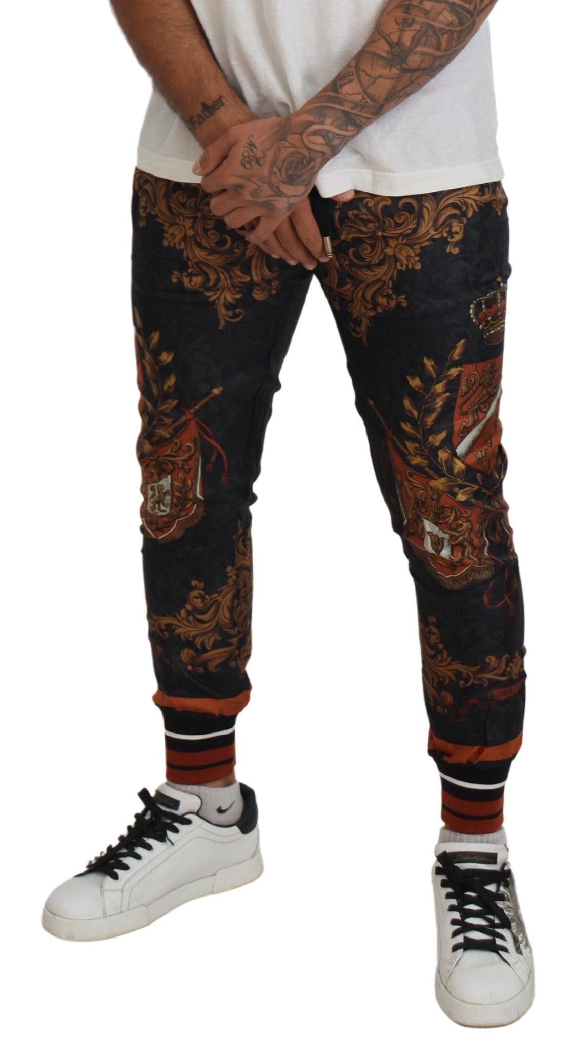 Pantalon de sport Dolce & Gabbana gris en soie à imprimé couronne baroque