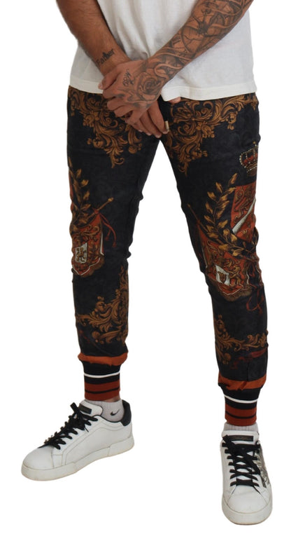 Pantalon de sport Dolce & Gabbana gris en soie à imprimé couronne baroque