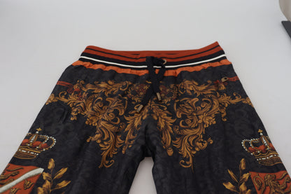 Pantalon de sport Dolce & Gabbana gris en soie à imprimé couronne baroque