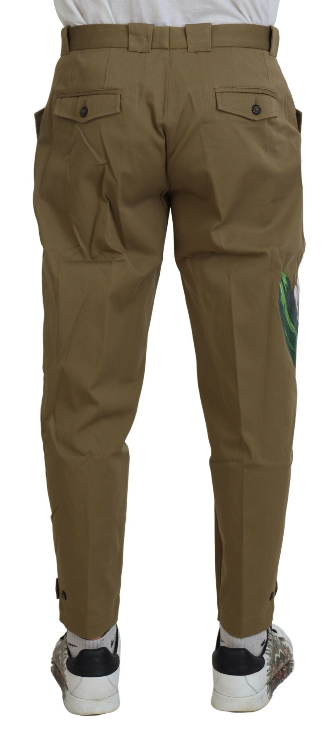 Dolce & Gabbana Pantalon Chino Fleurie Beige en Coton Stretch