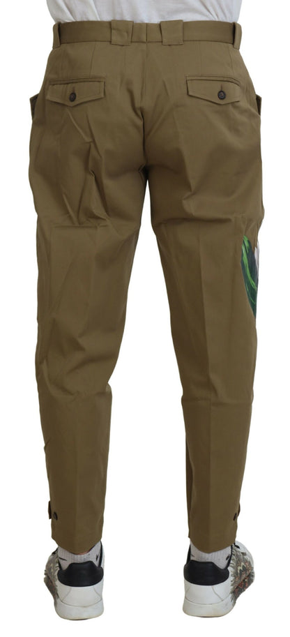 Dolce & Gabbana Pantalon Chino Fleurie Beige en Coton Stretch