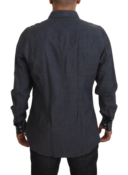 Chemise Dolce & Gabbana en jean de coton bleu avec abeille en cristal