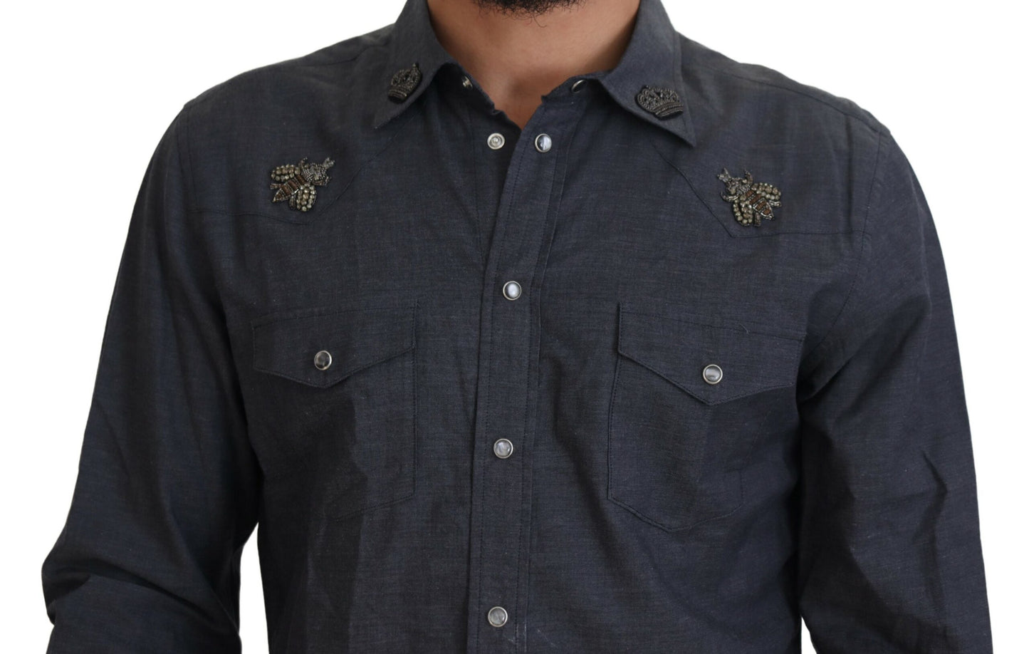 Chemise Dolce & Gabbana en jean de coton bleu avec abeille en cristal