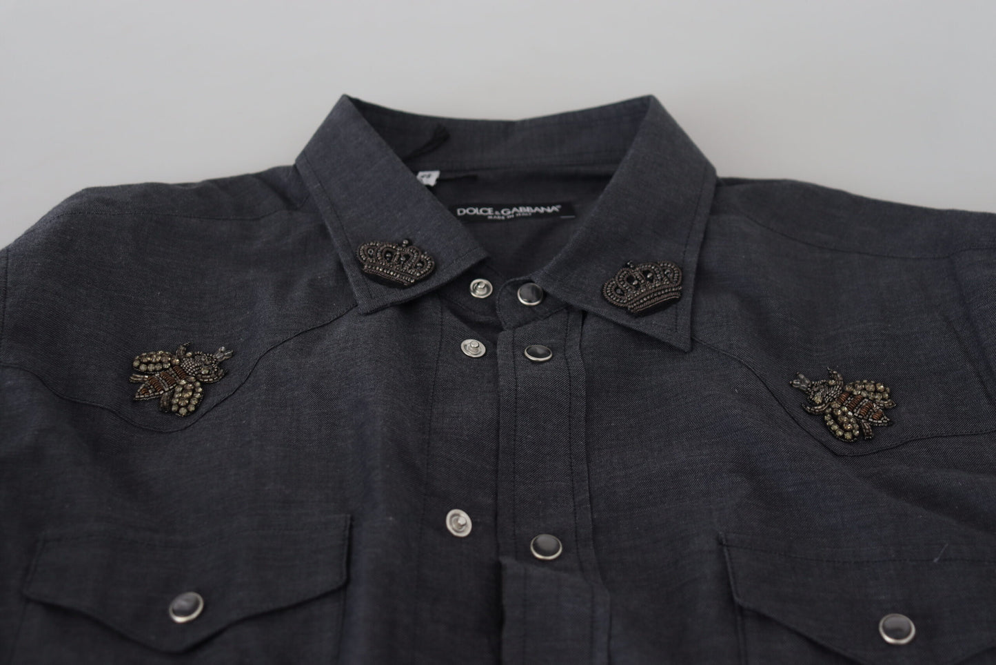 Chemise Dolce & Gabbana en jean de coton bleu avec abeille en cristal