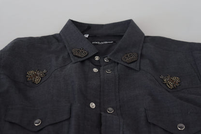 Chemise Dolce & Gabbana en jean de coton bleu avec abeille en cristal