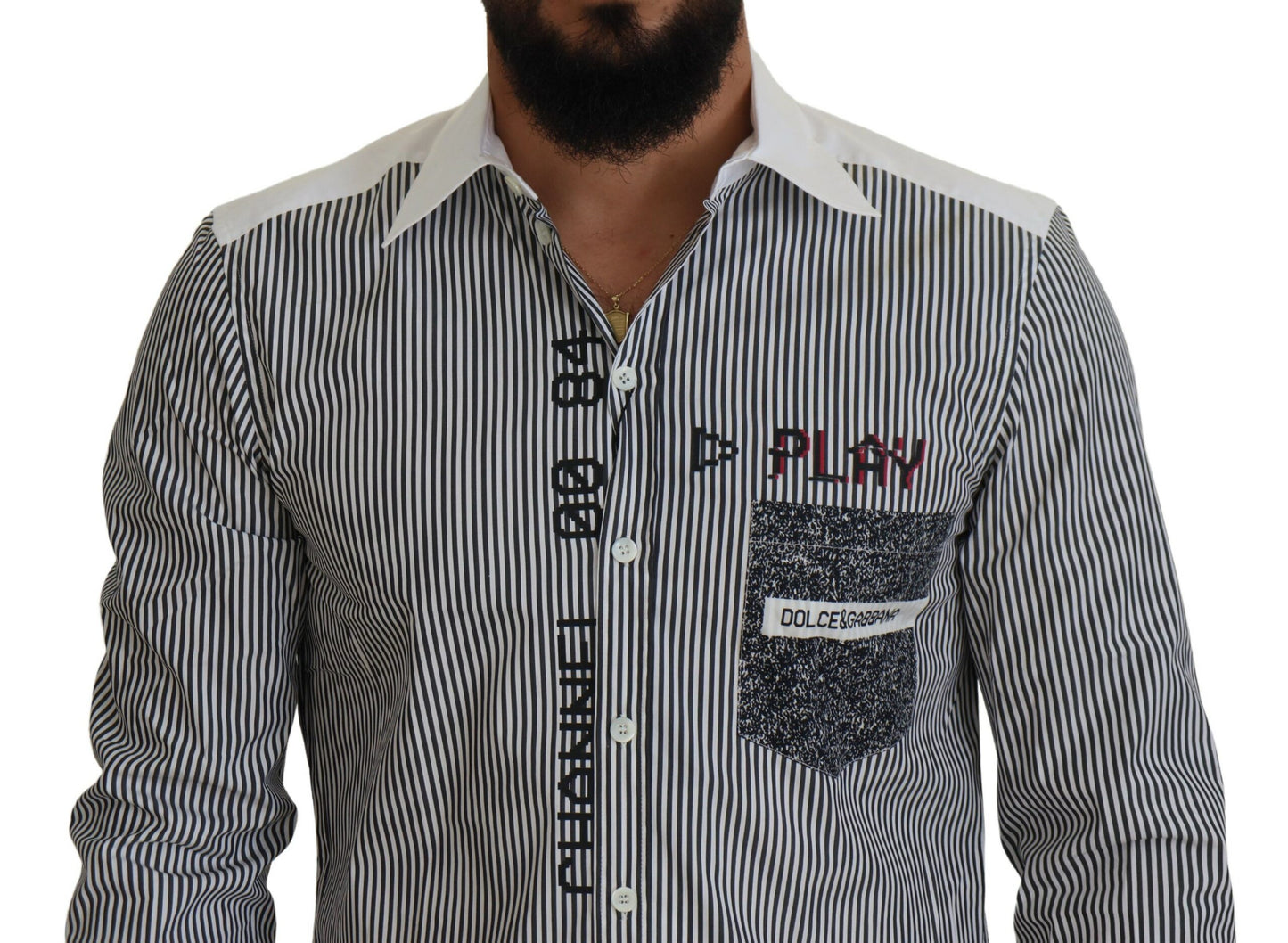 Chemise Dolce & Gabbana gris et blanc rayée coupe ajustée