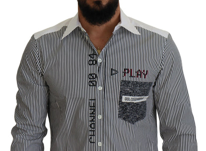 Chemise Dolce & Gabbana gris et blanc rayée coupe ajustée