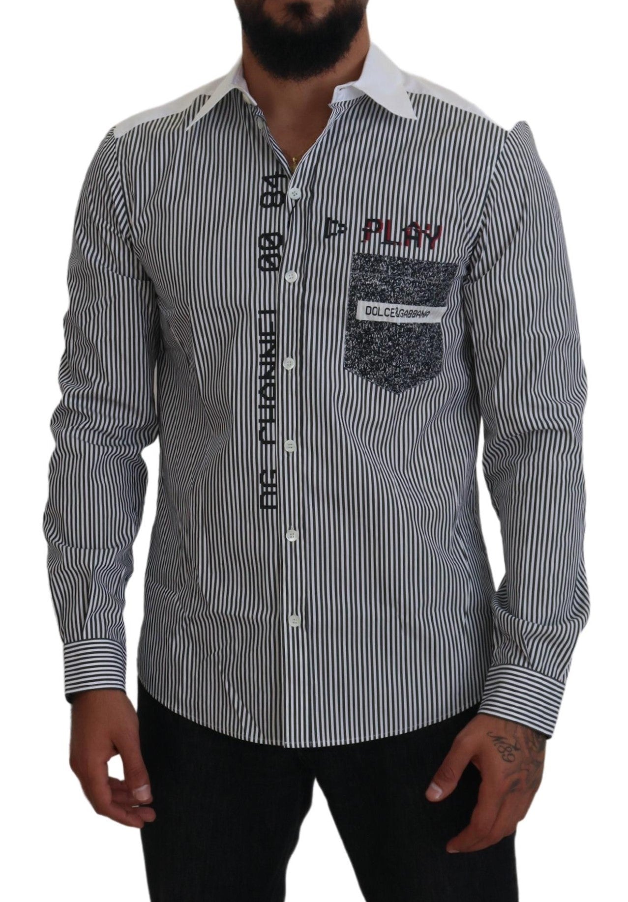 Chemise Dolce & Gabbana gris et blanc rayée coupe ajustée