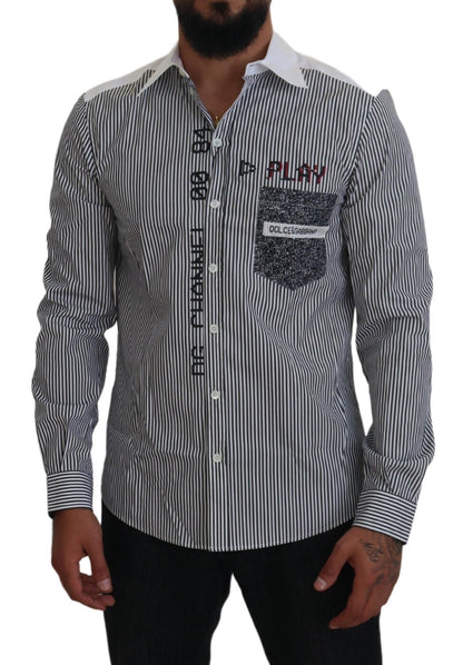 Chemise Dolce & Gabbana gris et blanc rayée coupe ajustée
