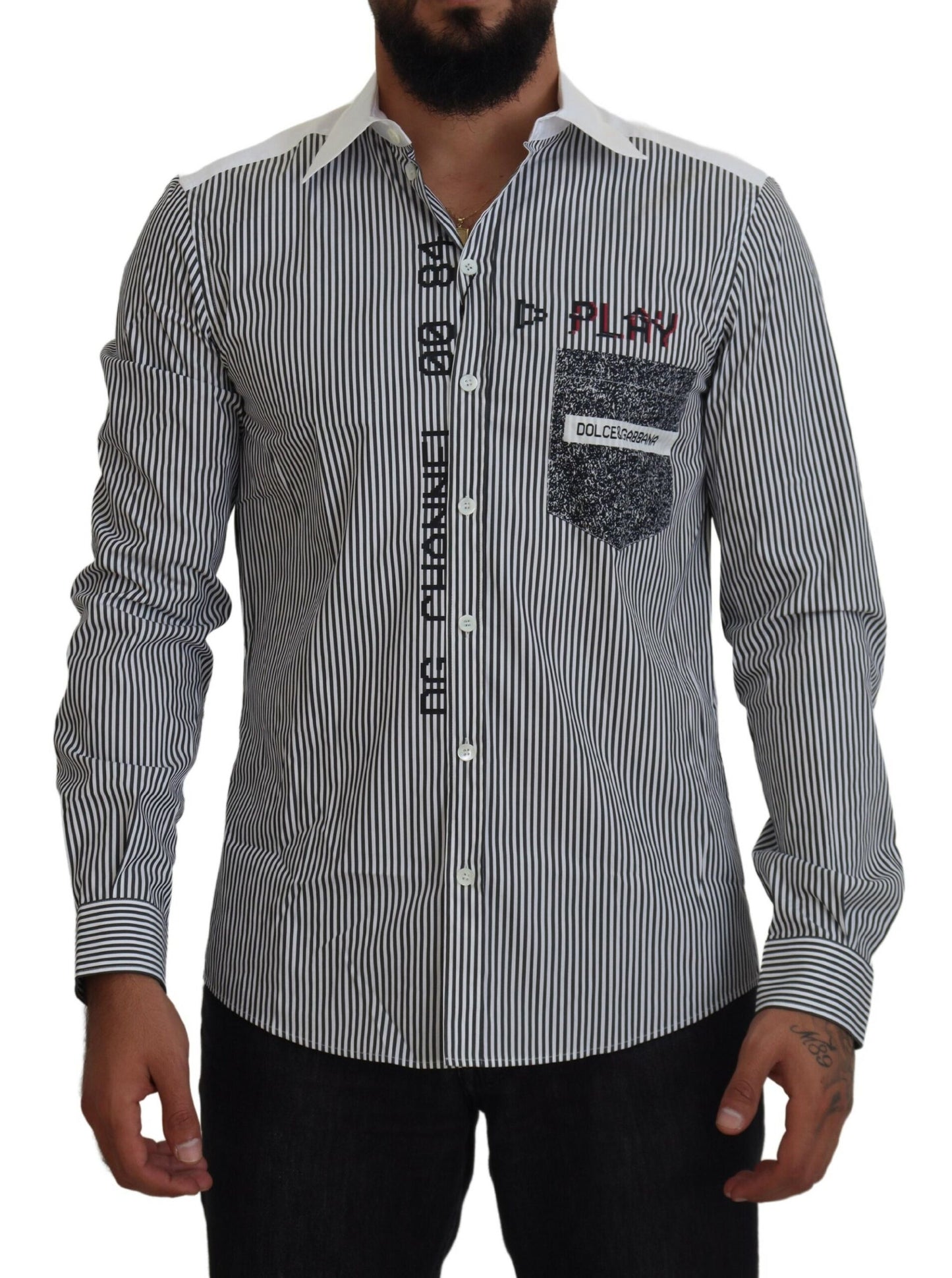 Chemise Dolce & Gabbana gris et blanc rayée coupe ajustée