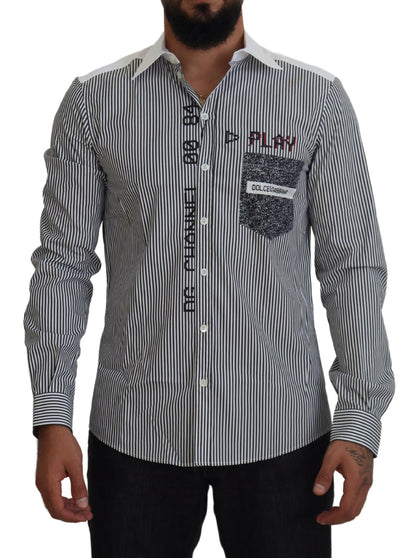 Chemise Dolce & Gabbana gris et blanc rayée coupe ajustée
