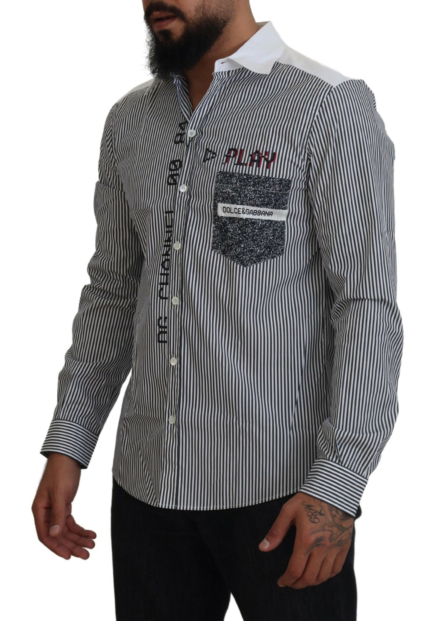 Chemise Dolce & Gabbana gris et blanc rayée coupe ajustée