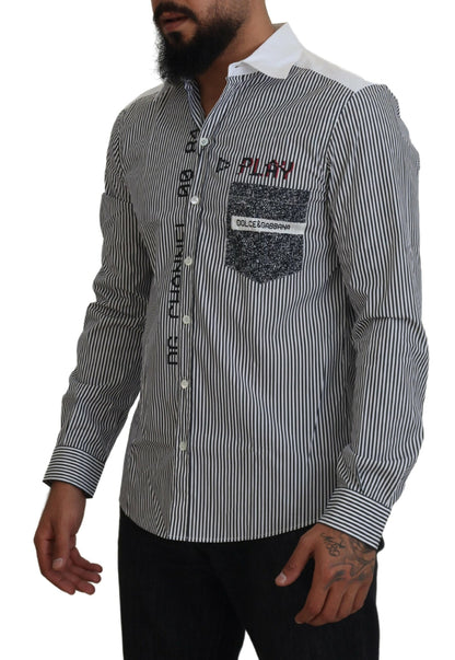 Chemise Dolce & Gabbana gris et blanc rayée coupe ajustée