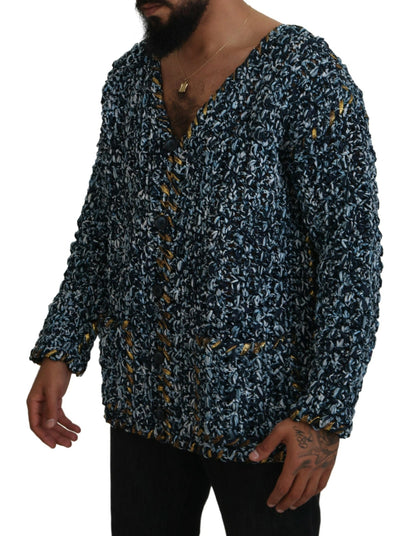 Cardigan boutonné bleu en maille fait main Dolce & Gabbana