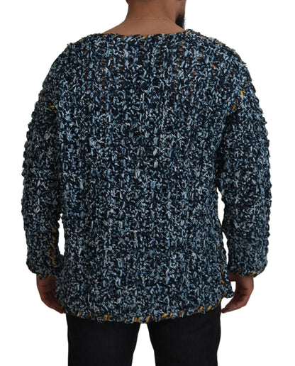 Cardigan boutonné bleu en maille fait main Dolce & Gabbana