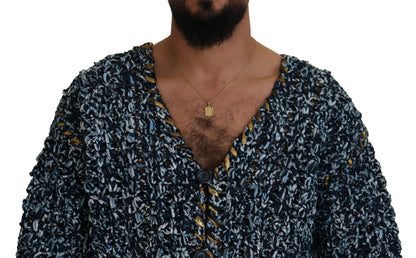 Cardigan boutonné bleu en maille fait main Dolce & Gabbana