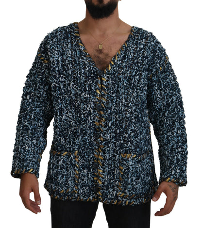 Cardigan boutonné bleu en maille fait main Dolce & Gabbana