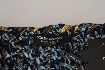 Cardigan boutonné bleu en maille fait main Dolce & Gabbana
