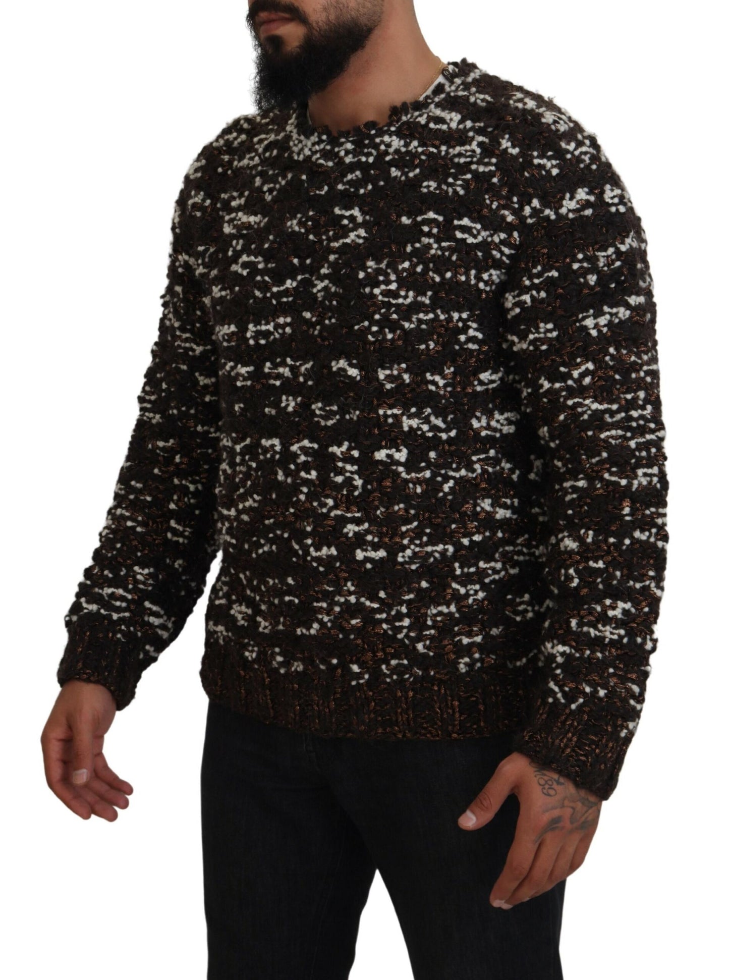 Pull en laine tricoté marron Fatto A Mano Dolce & Gabbana