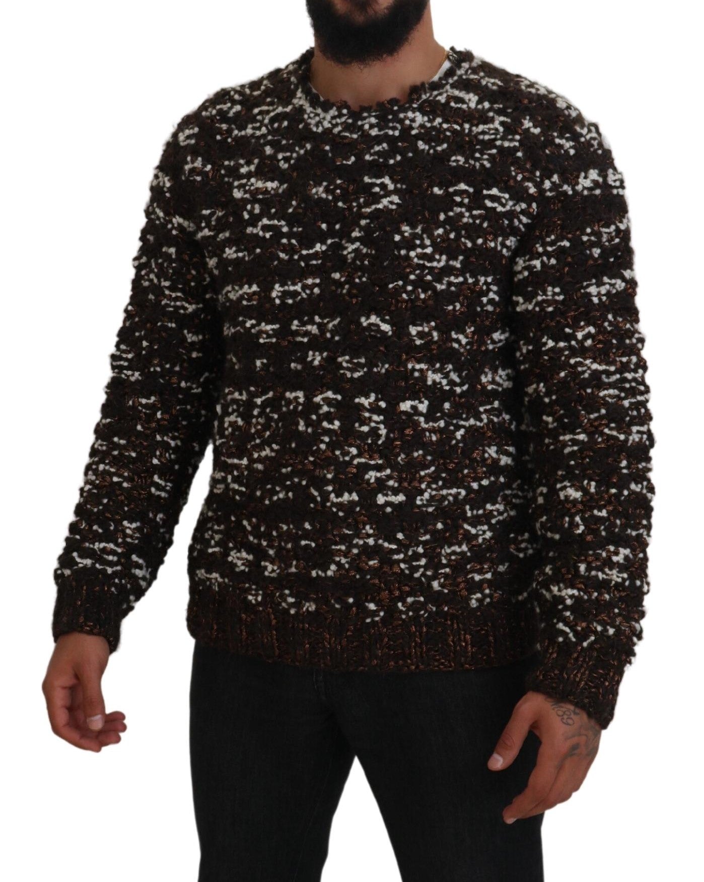Pull en laine tricoté marron Fatto A Mano Dolce & Gabbana
