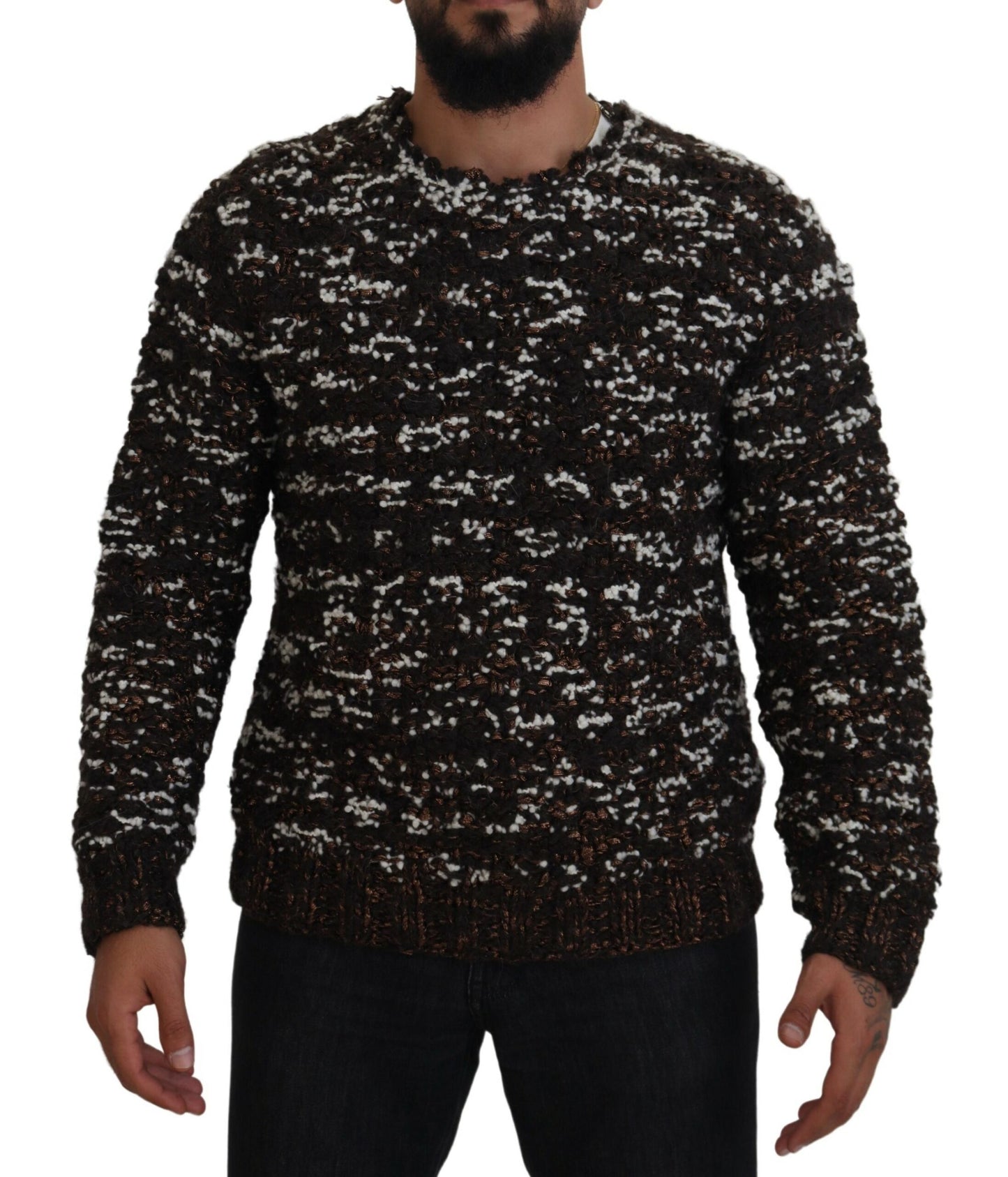 Pull en laine tricoté marron Fatto A Mano Dolce & Gabbana