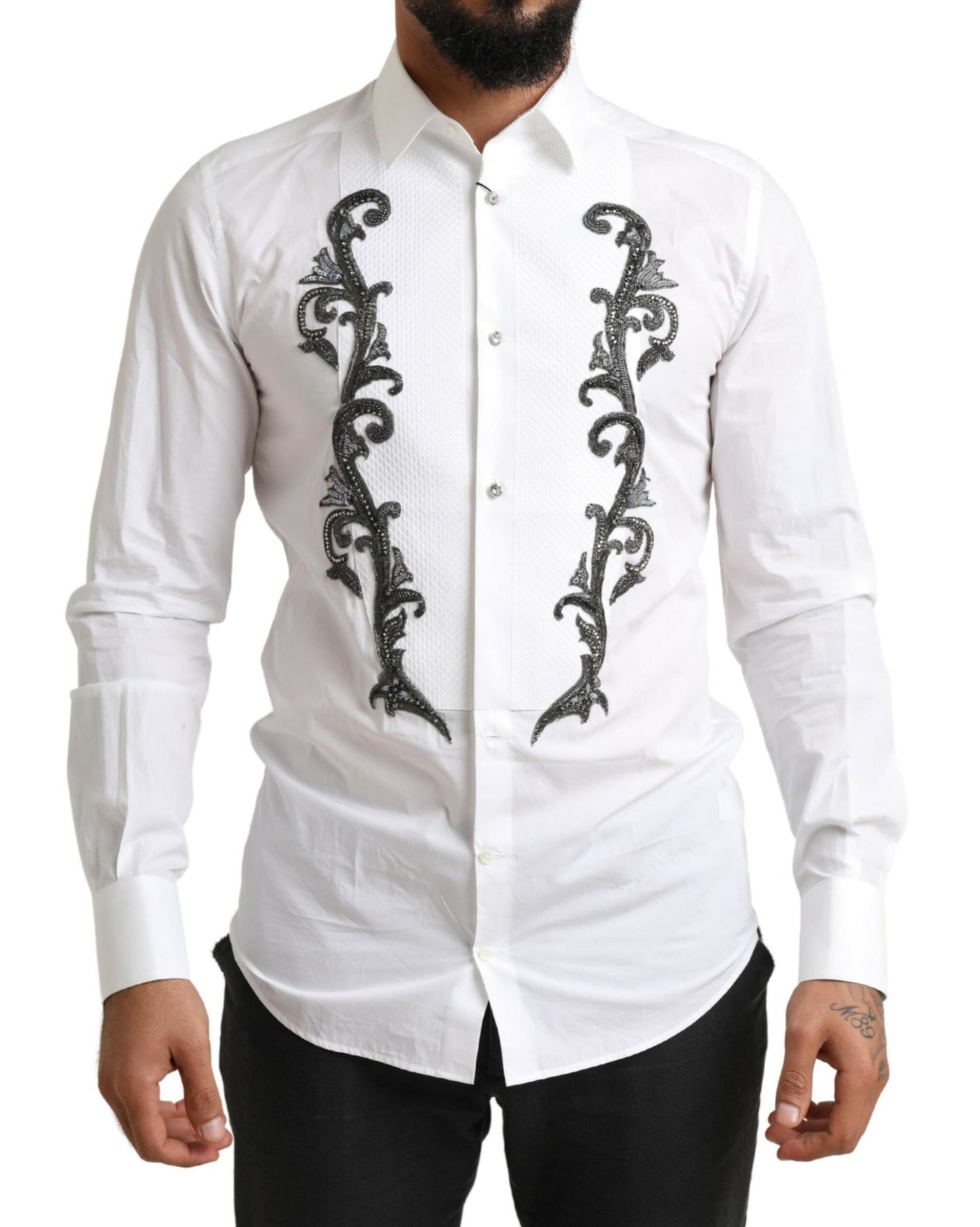 Chemise Baroque Dolce & Gabbana Blanche Smoking Coupe Slim