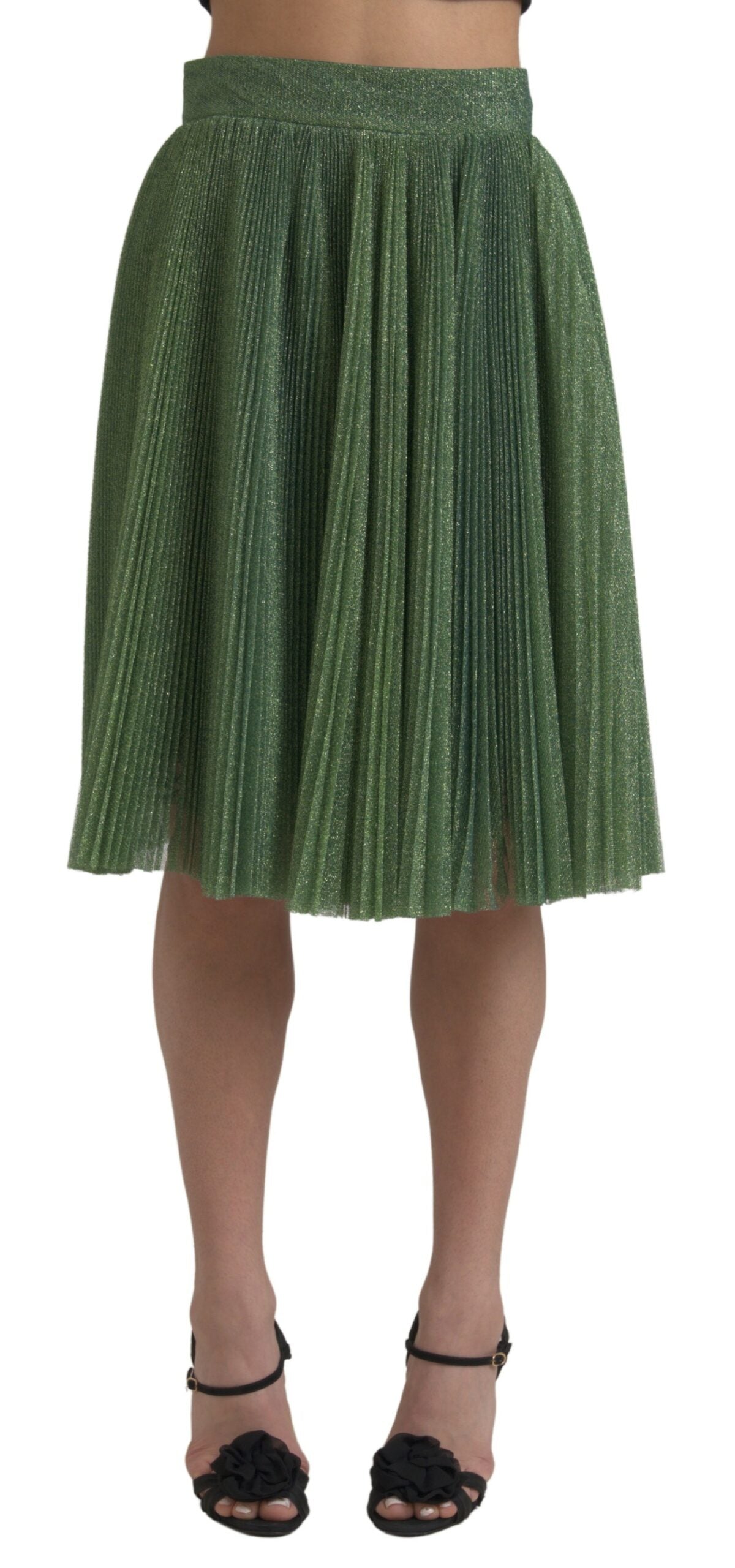 Jupe plissée taille haute évasée vert métallique Dolce & Gabbana