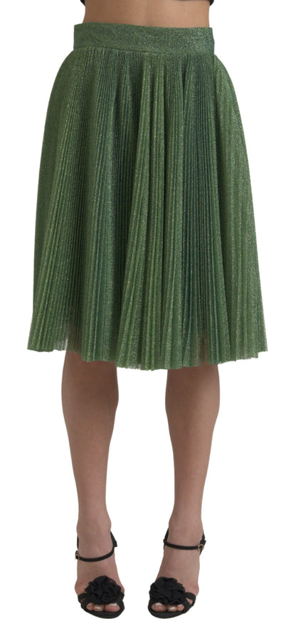 Jupe plissée taille haute évasée vert métallique Dolce & Gabbana