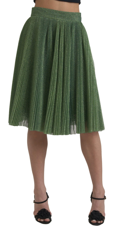 Jupe plissée taille haute évasée vert métallique Dolce & Gabbana