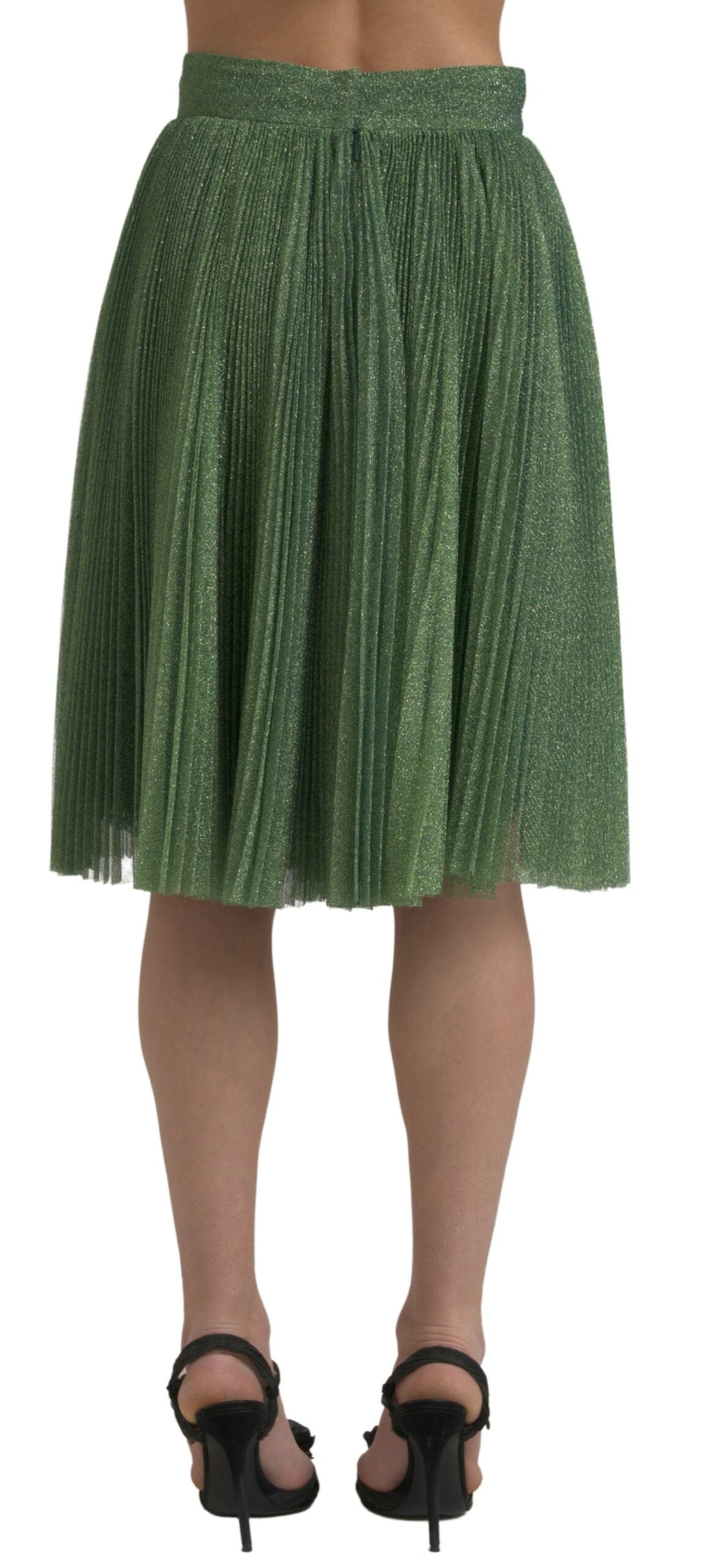 Jupe plissée taille haute évasée vert métallique Dolce & Gabbana