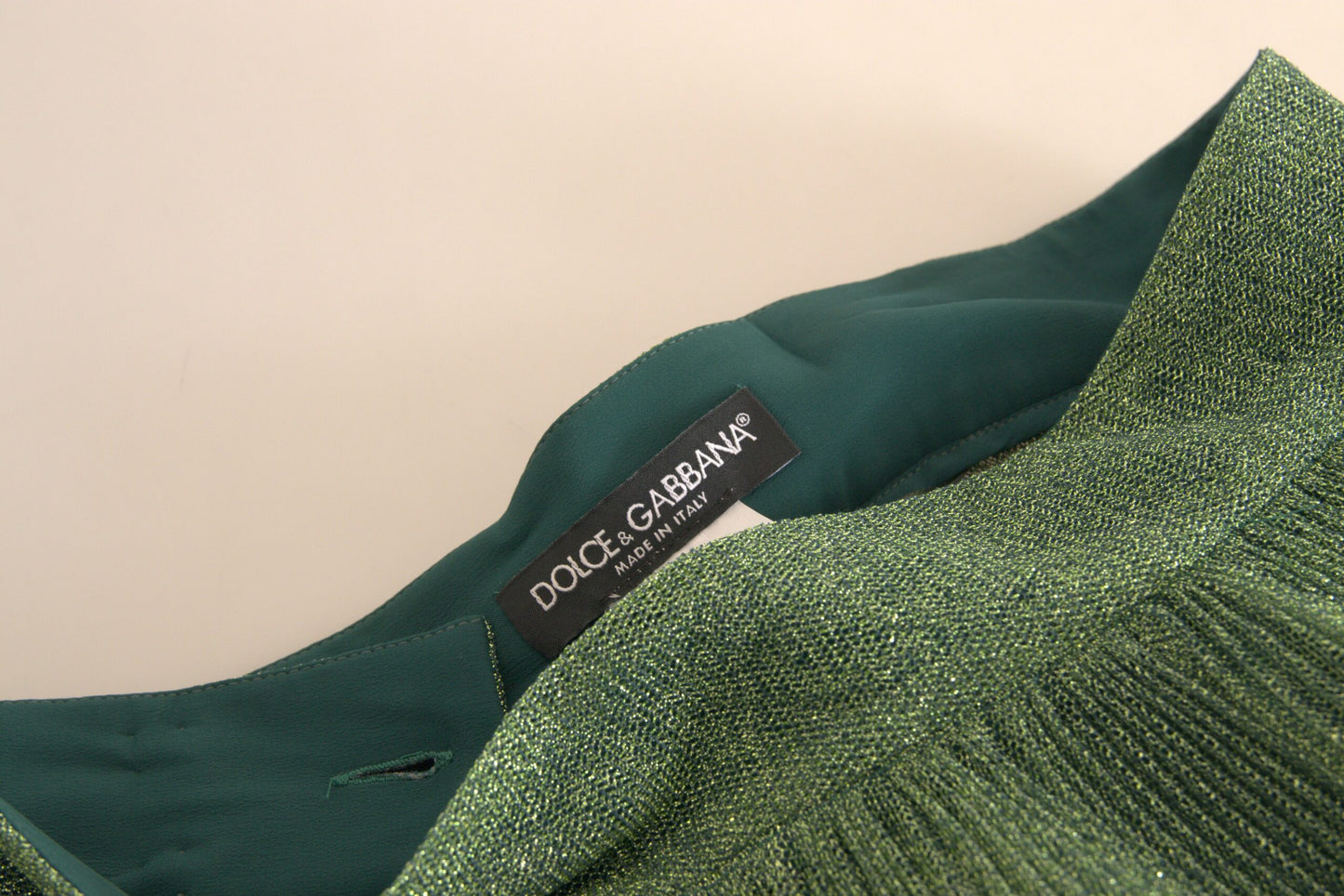 Jupe plissée taille haute évasée vert métallique Dolce & Gabbana