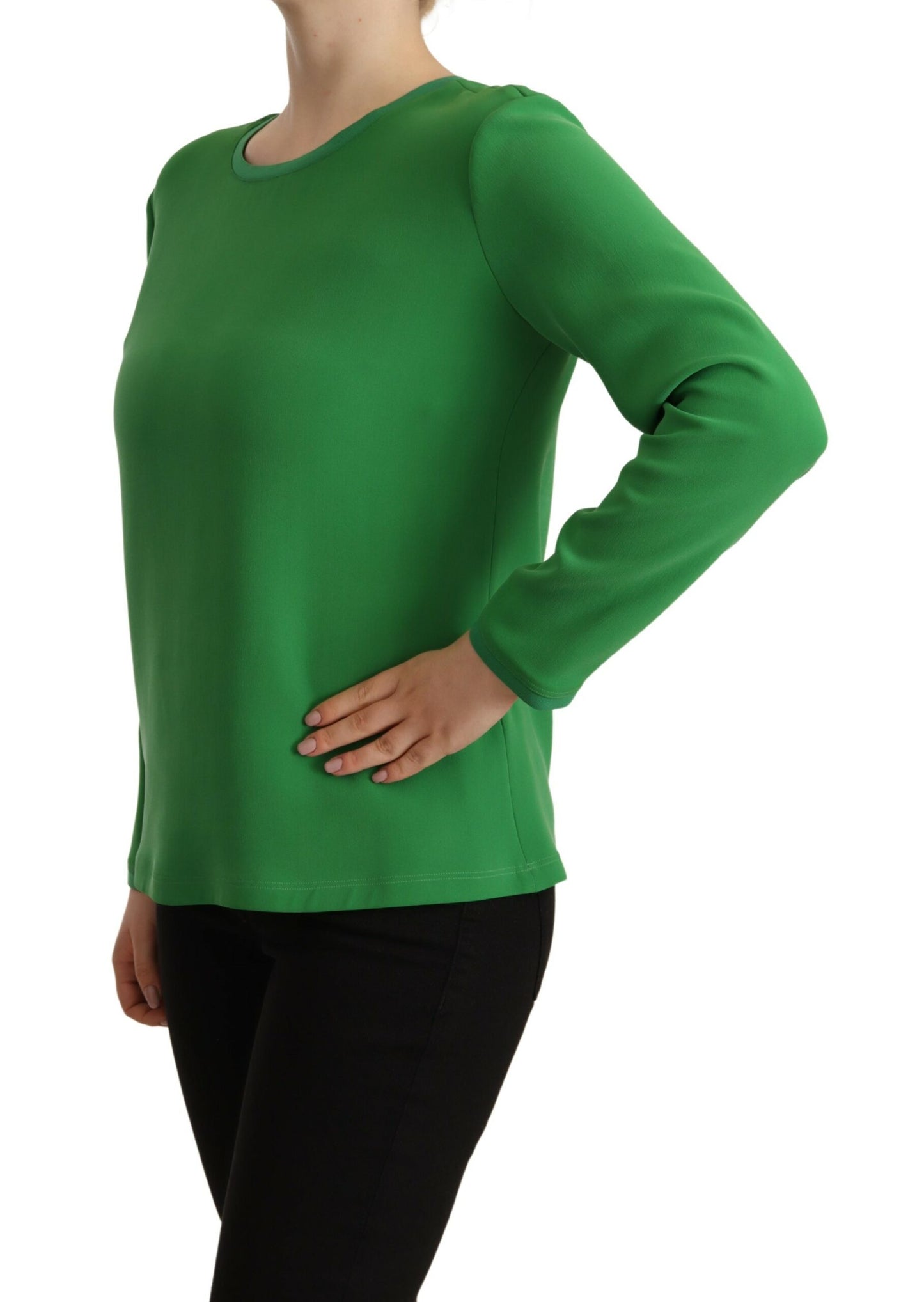 Pull Armani en soie verte à manches longues et col rond