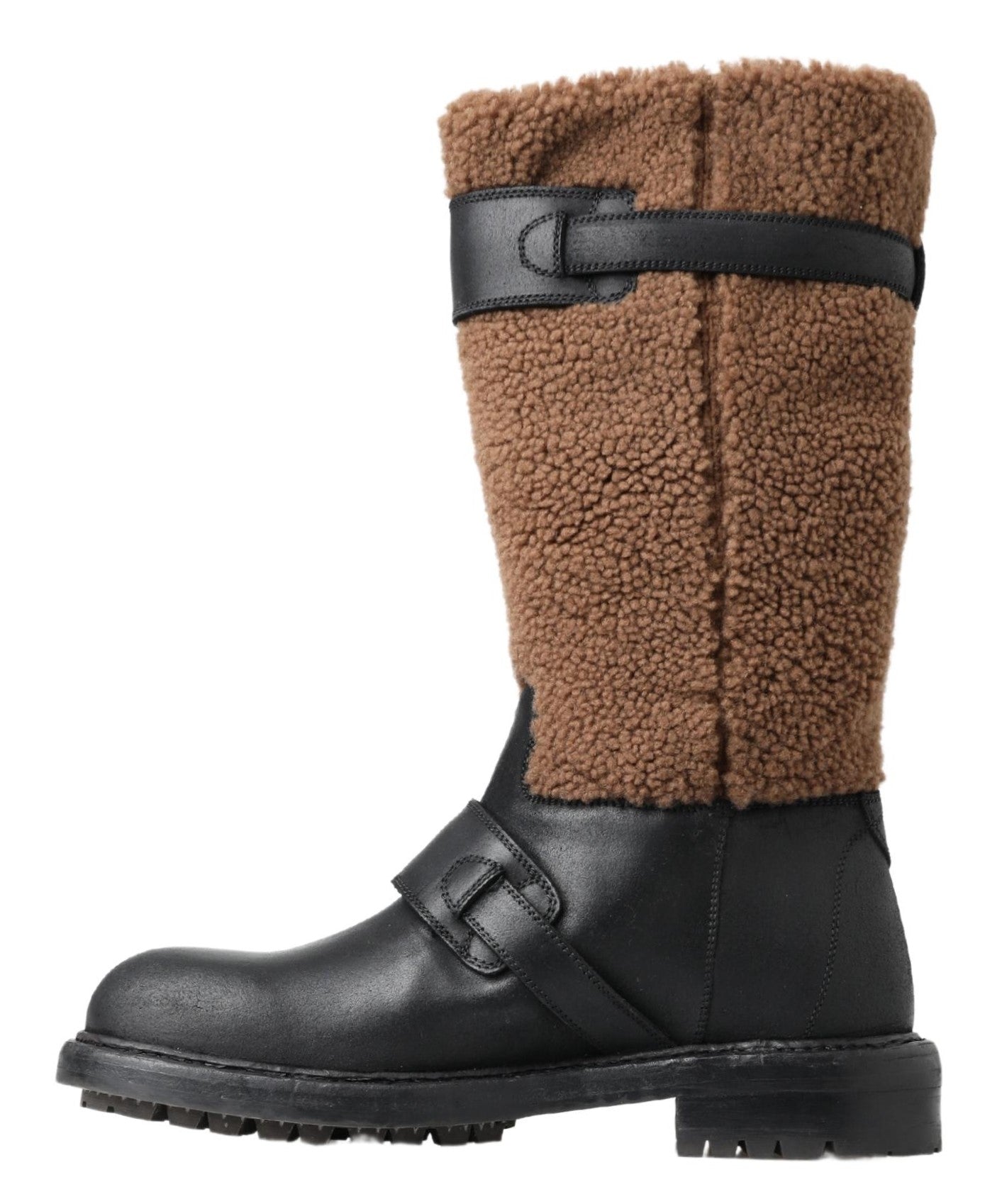Bottes Dolce & Gabbana en cuir noir et peau lainée marron