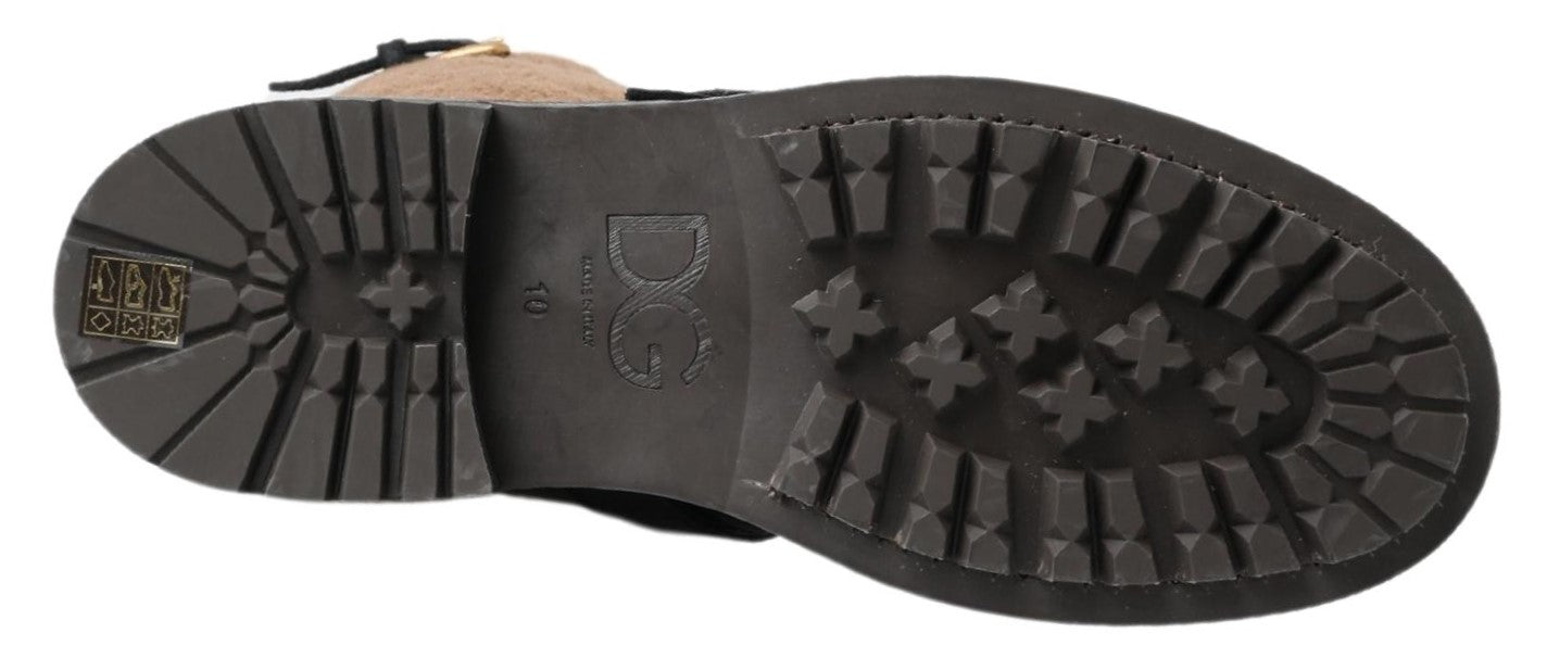 Bottes Dolce & Gabbana en cuir noir et peau lainée marron