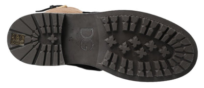 Bottes Dolce & Gabbana en cuir noir et peau lainée marron