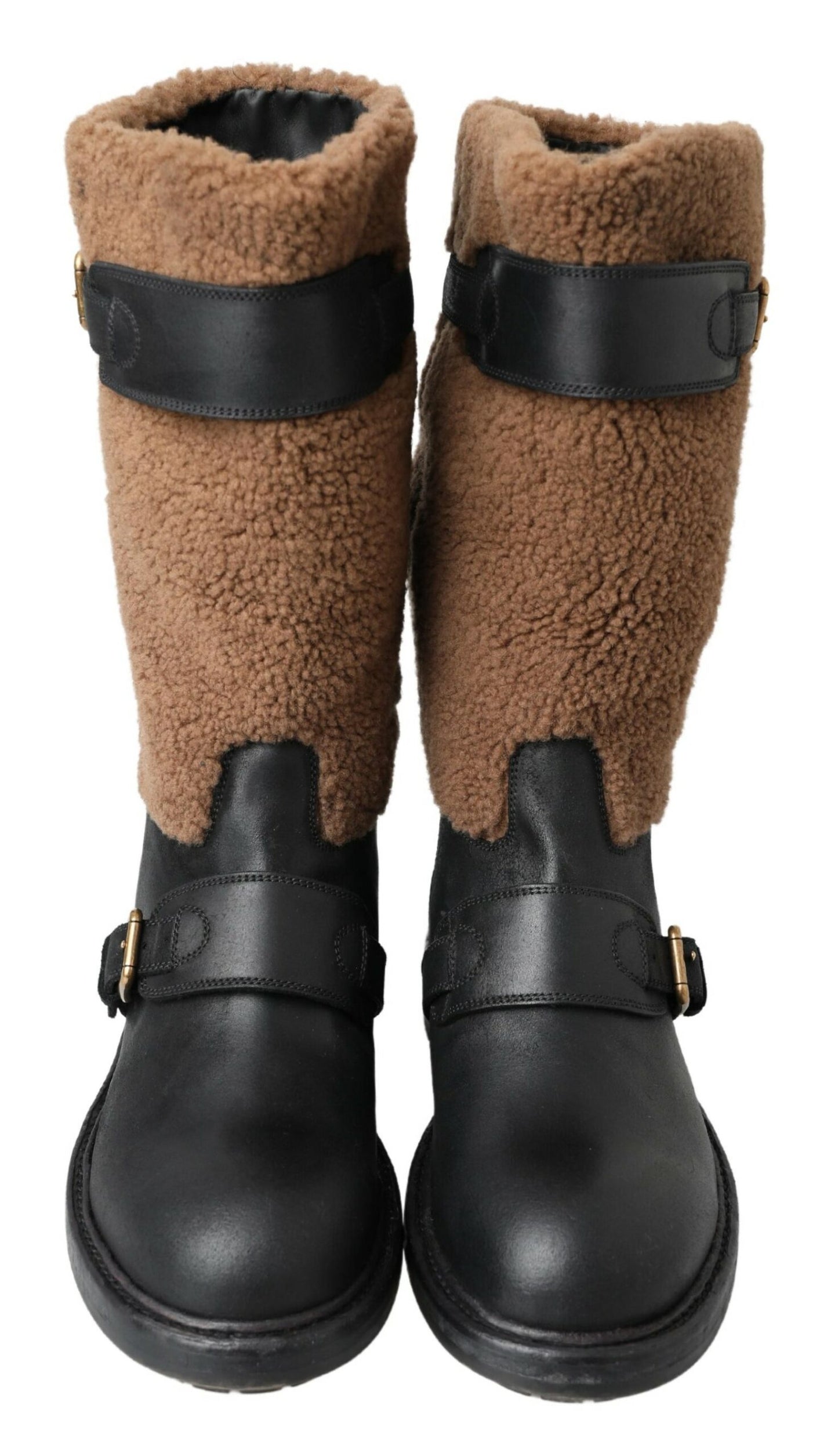 Bottes Dolce & Gabbana en cuir noir et peau lainée marron
