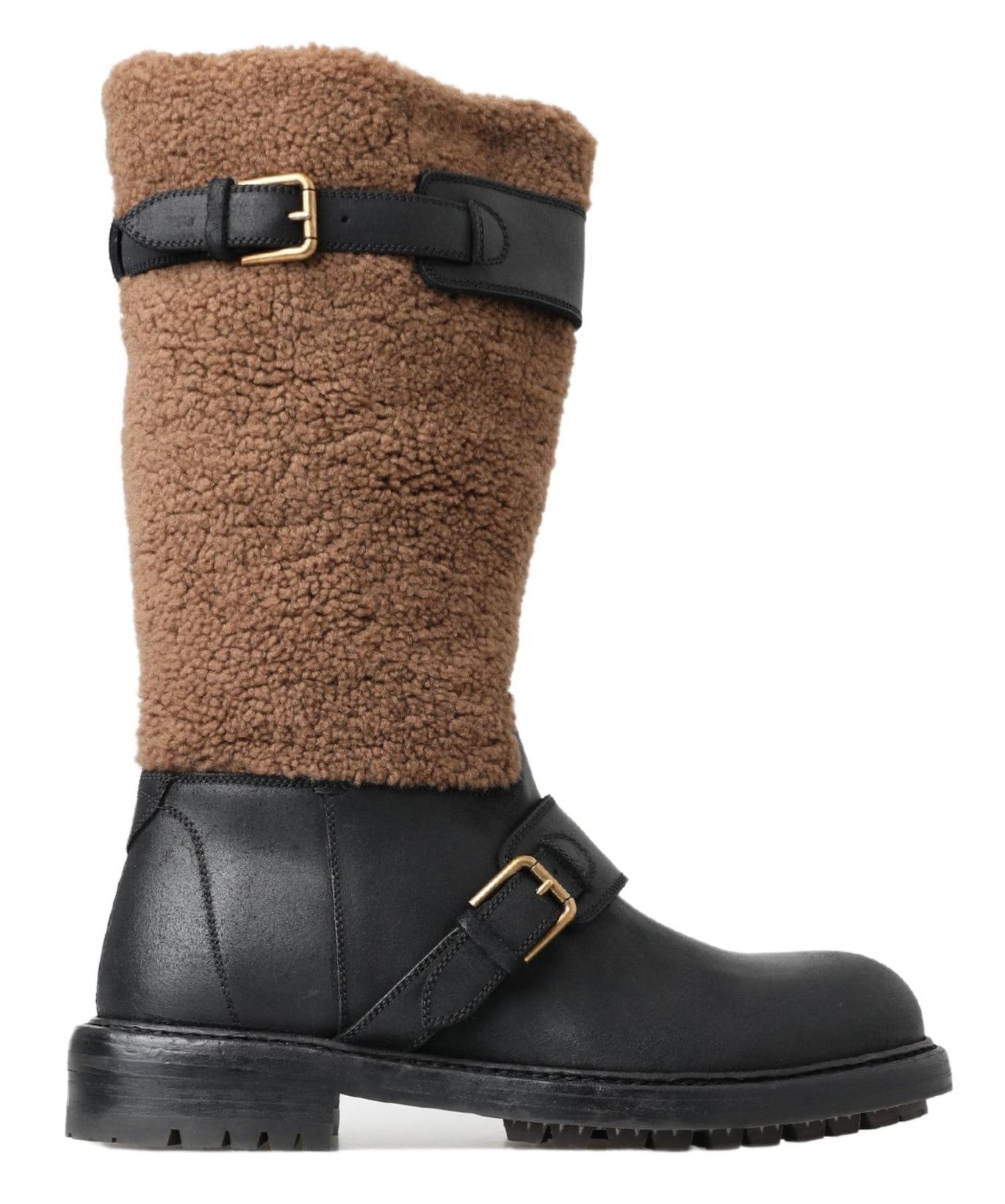 Bottes Dolce & Gabbana en cuir noir et peau lainée marron