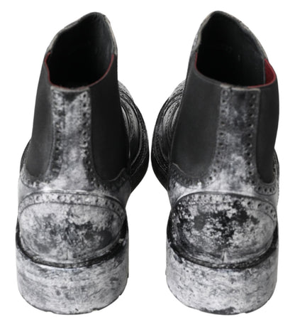 Bottines en cuir noir et gris Dolce & Gabbana