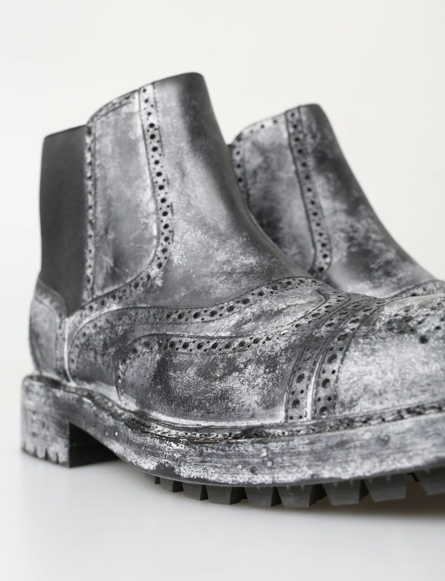 Bottines en cuir noir et gris Dolce & Gabbana