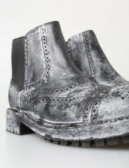 Bottines en cuir noir et gris Dolce & Gabbana