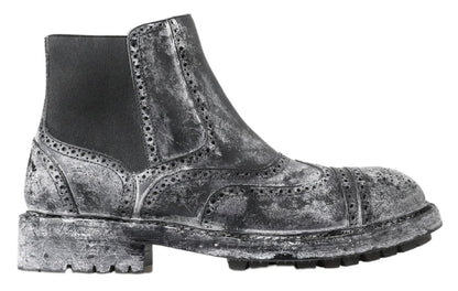 Bottines en cuir noir et gris Dolce & Gabbana