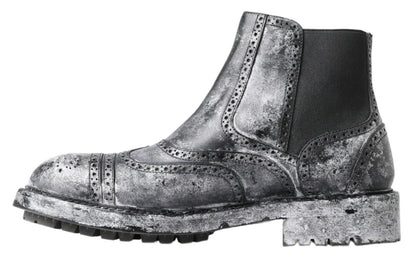 Bottines en cuir noir et gris Dolce & Gabbana