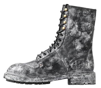 Dolce & Gabbana Bottines Mi-mollet en Cuir Noir et Gris