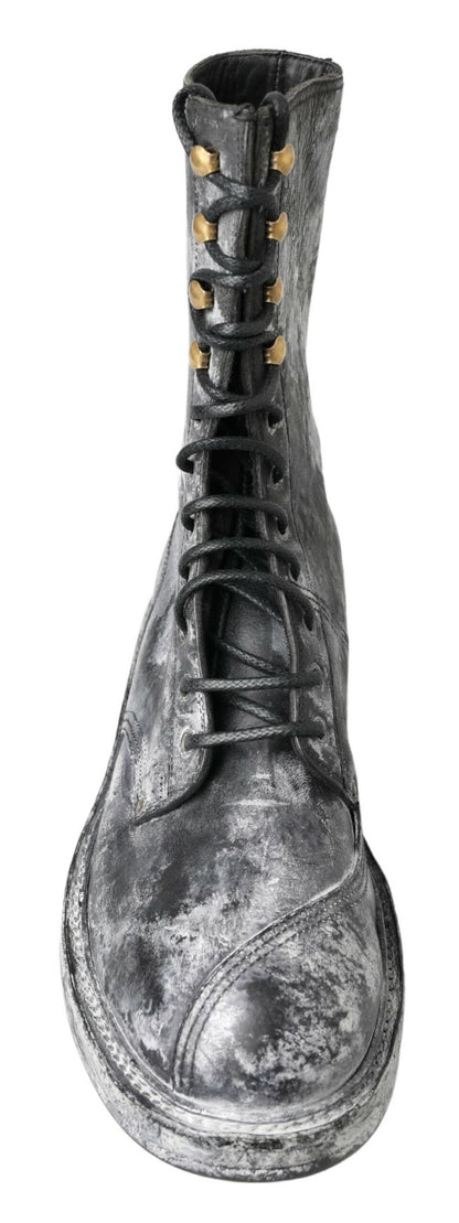 Dolce & Gabbana Bottines Mi-mollet en Cuir Noir et Gris