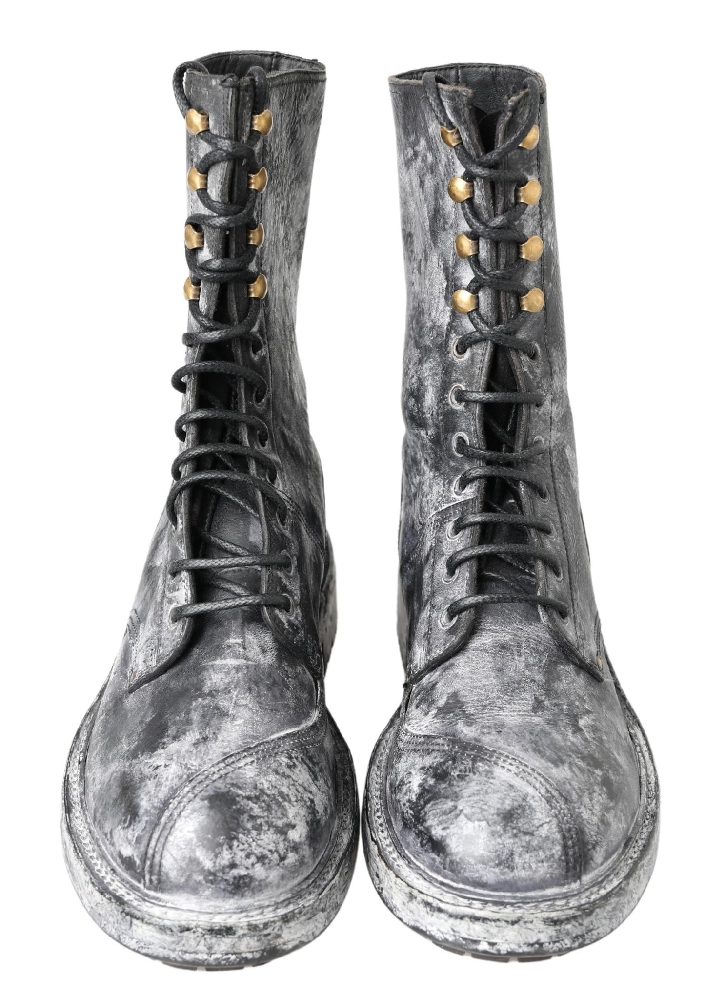 Dolce & Gabbana Bottines Mi-mollet en Cuir Noir et Gris