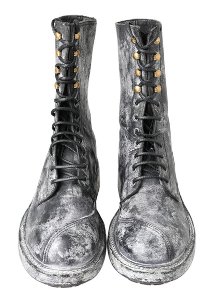 Dolce & Gabbana Bottines Mi-mollet en Cuir Noir et Gris