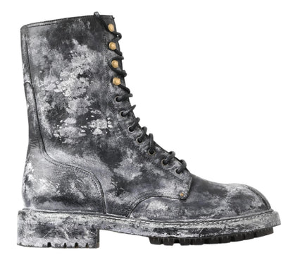 Dolce & Gabbana Bottines Mi-mollet en Cuir Noir et Gris