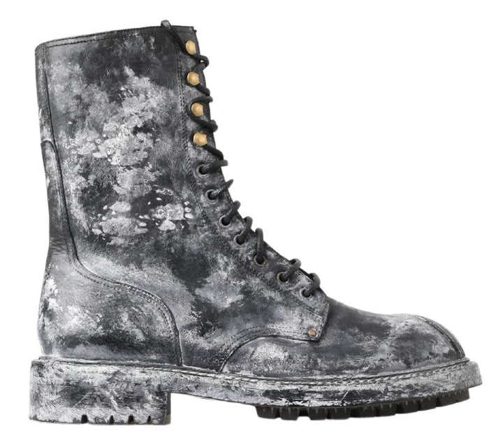 Dolce & Gabbana Bottines Mi-mollet en Cuir Noir et Gris